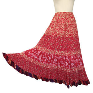 Anna Konya Vintage Red Floral Maxi Skirt One Size Tiered Hippie Bohemian